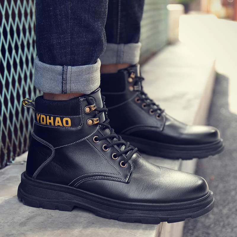 

New High Quality Boots Genuine Leather Men Luxury Casual Shoes Fashion Polished Luster Boots For Men Military Tactical Boots