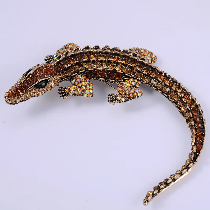 Новинка винтажные Стразы брошь из крокодиловой кожи Преувеличенные животные