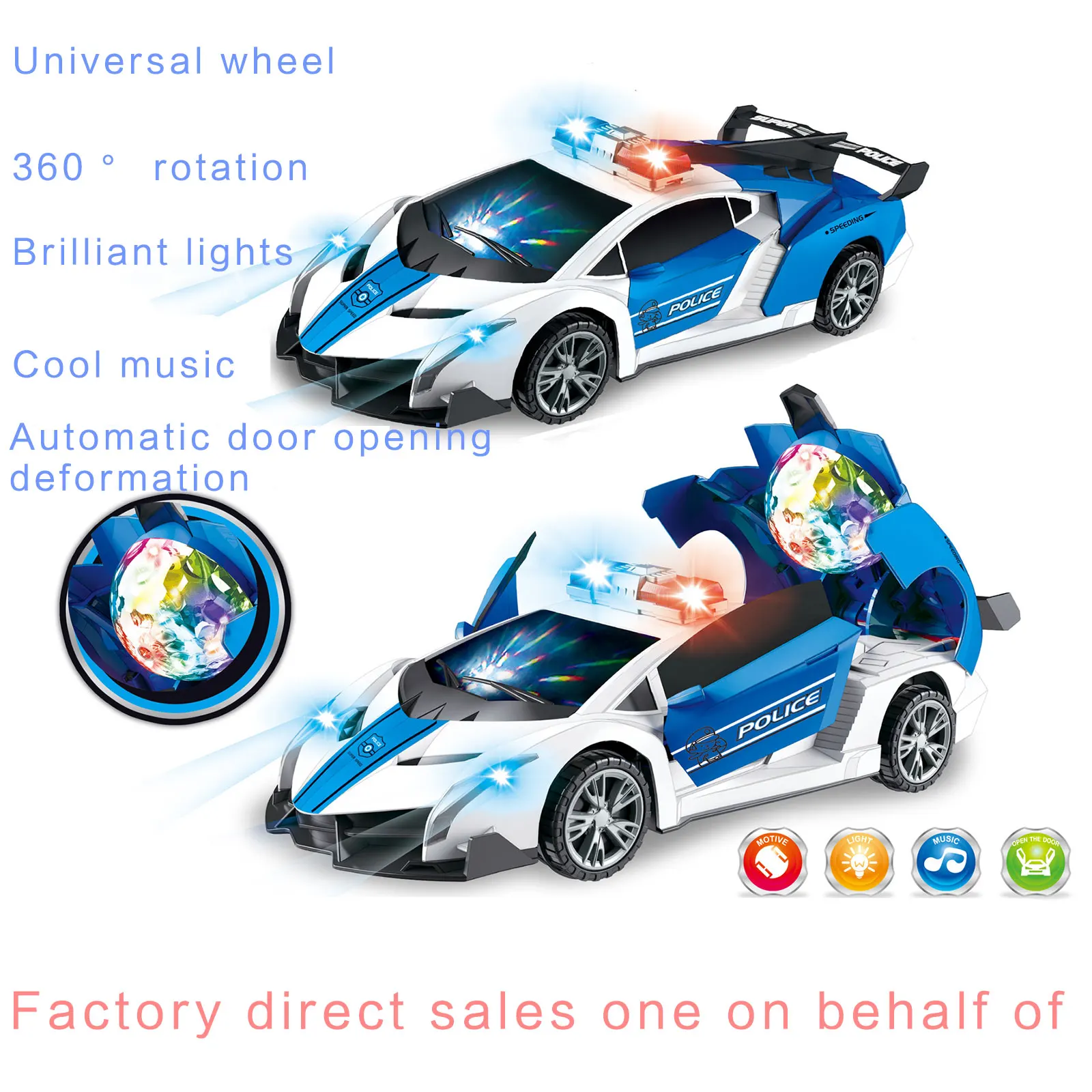 

Kids Electric Police Car 360 Degree Rotation Deformation Car with Light and Sound for Boys Girls