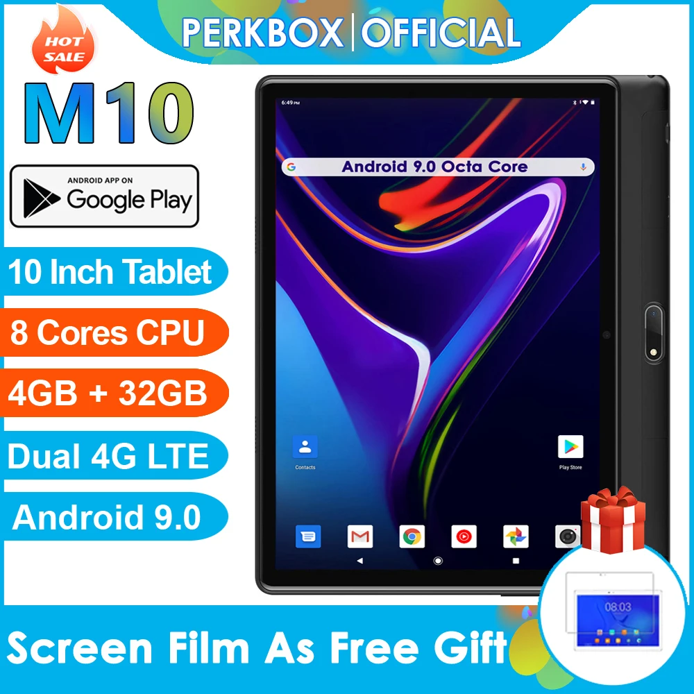 10 дюймовый планшет с восьмиядерным процессором ОЗУ 4 Гб ПЗУ 32 ГБ Android 9 2020x1280 HD IPS