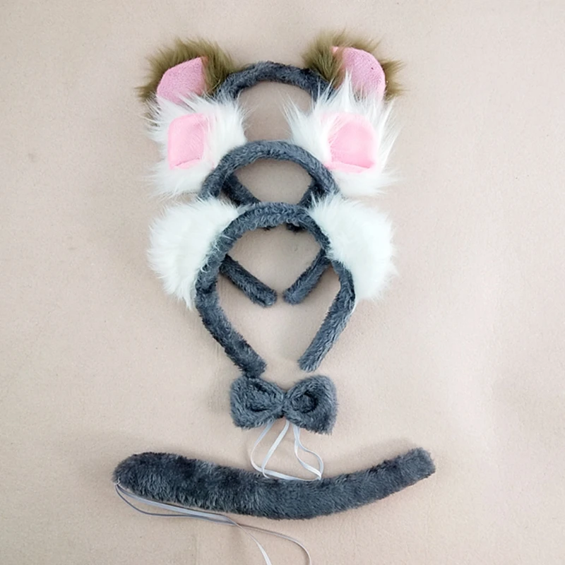 

Adult Kids Animal Ear Headband Tie Tail Bow Set Cosplay Halloween Costume Birthday Party Gift Hair Band Christmas Props