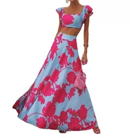 european and american womens two sets fashion print off the shoulder top and skirt africa womens dress set summer 2021 new