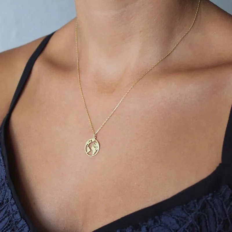 Женское колье с подвеской в виде карты мира|Ожерелья подвеской| |