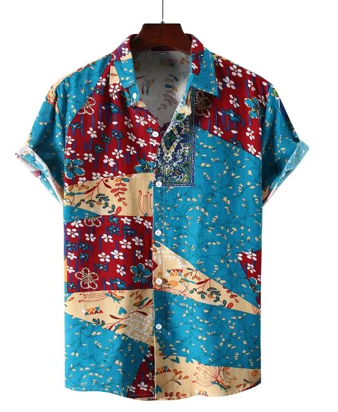 

Mens Beach Hawaiian Shirt Tropical Summer Short Sleeve Shirt Men Cotton Linen Clothing Casual Loose Button Down Shirt Plus Size