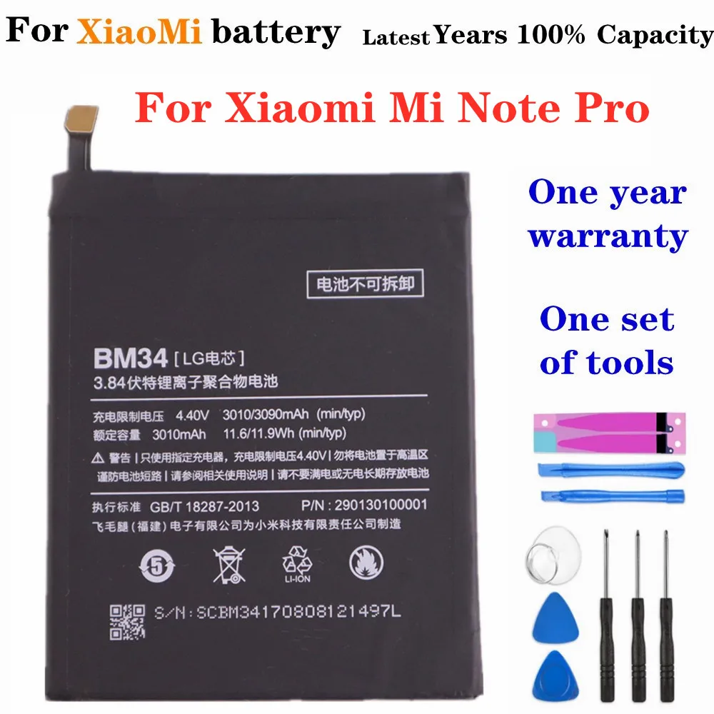 

New BM34 3010mAh Battery For Xiaomi Mi Note Pro Replacement Mobile Phone Batteries Bateria + Tools