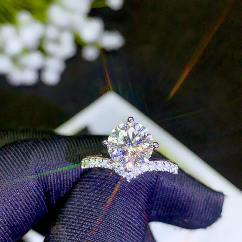BOEYCJR 925 Silver 2ct F color Moissanite VVS Engagement Wedding Diamond Ring With national certificate for Women | Украшения и