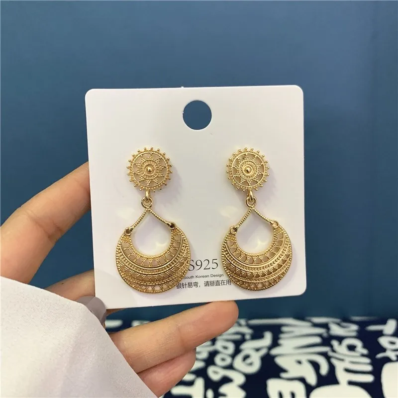 

925 Silver Needle Retro Court Style Metal Earrings Personality Hollow Earrings