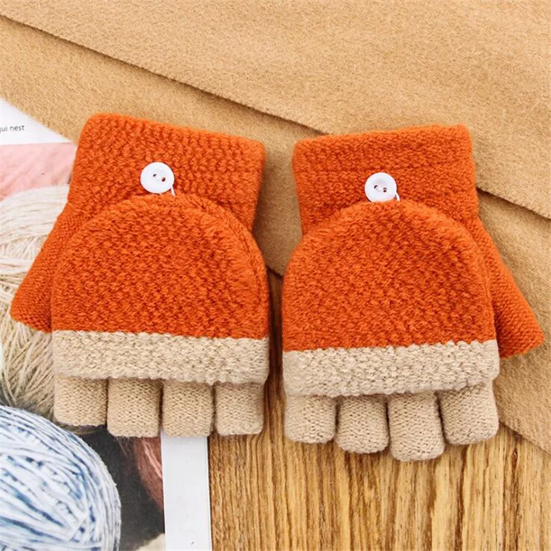 

Gloves Men and Women Winter Fingerless Half-finger Clamshell Kids Knitted Woolen Children's Warm Gloves
