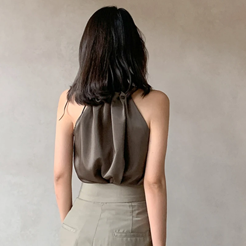 GALCAUR Sexy Party Ruched Solid Color Vest For Women O Neck Sleeveless Slim Fit Loose Oversized Vests Female 2021 Summer New