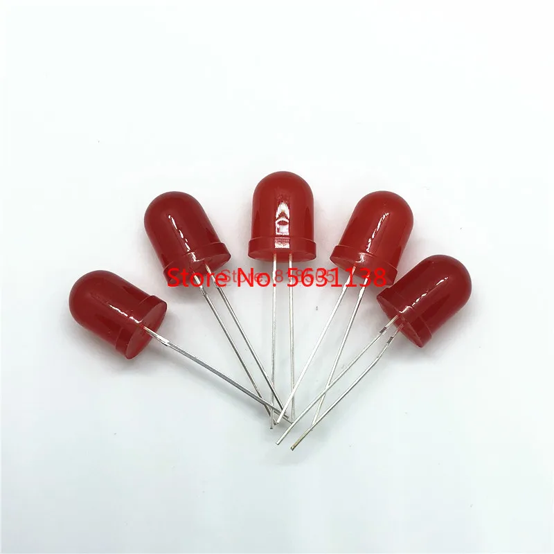 

10PCS 10MM F10 RED LED Emitting Diode DIP-2 Round ( RED LENS ) long legs chip 620-625nm 1.8-2.2v 20mA 2000-3000mcd ULTRA BRIGHT