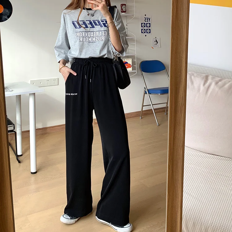 

Summer High Waist Wide Leg Pants Loose Straight Korean Clothes Fashion Brand Women's Clothing Capris Casual Style New Hipster