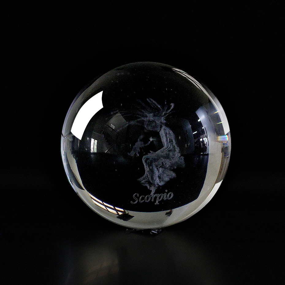 SCORPIO 60 MM 3D Zodiac Sign Star Crystal Ball Laser Engraved Glass Sphere Crystal Craft Home Decor Birthday Gift Ornament - Цвет: SCORPIO