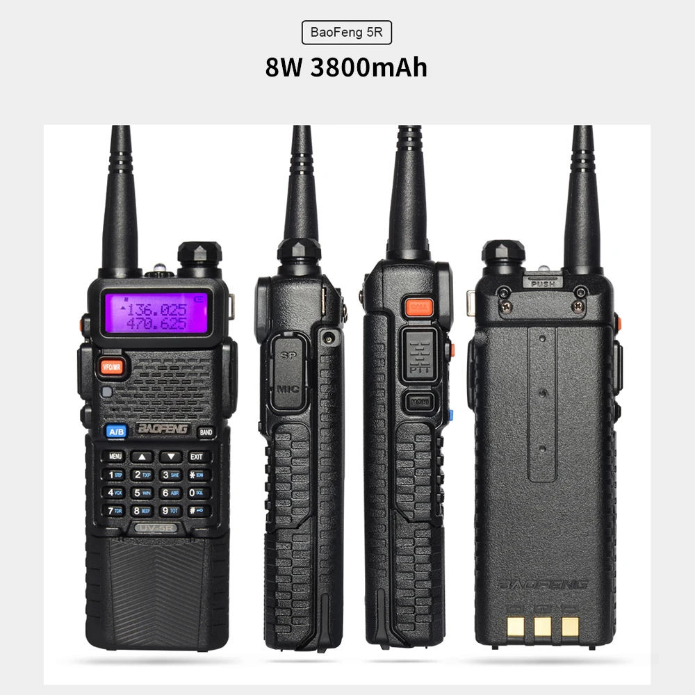 Upgrade 5W BaoFeng UV-5R Walkie Talkie VHF/UHF Handy Dual Band CB Two Way Radio Transceiver 3800mah Li-thium Battery
