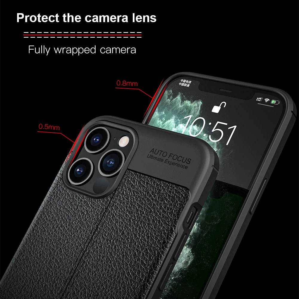 KEYSION чехол для телефона iPhone 12 Pro Max личи кожа Текстура ТПУ Силиконовый