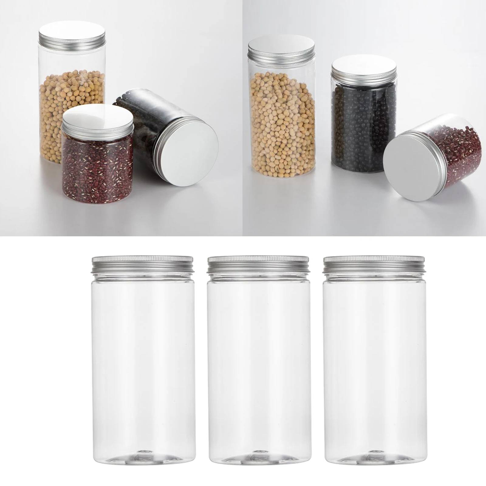 

3 Packs Clear Empty Plastic Jars with Aluminium Screw Lids Containers Pots