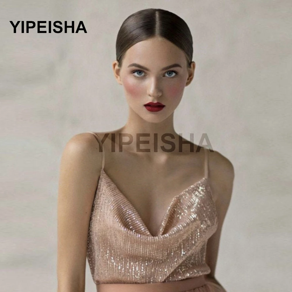 

2021 Sexy Evening Dress Spaghetti Strap Baby Pink Prom Gown Tulle Sequin Top Custom Made Wedding Simple Celebrity Party Dresses