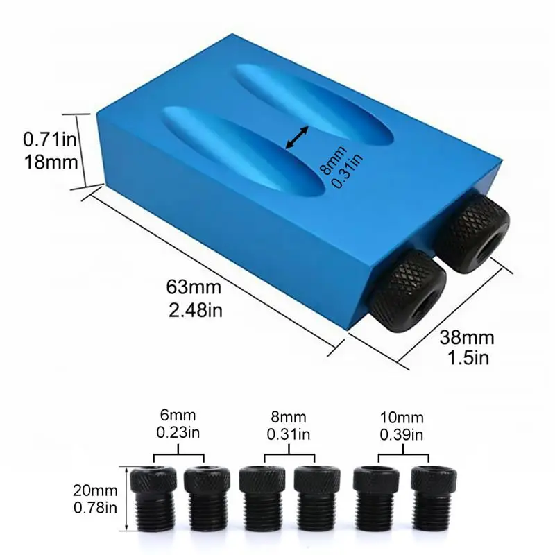 

57 PCS 15 Inclined Hole Jig Set with 6 / 8 / 10mm Adapter for Woodworking Angle Drilling Holes Locating