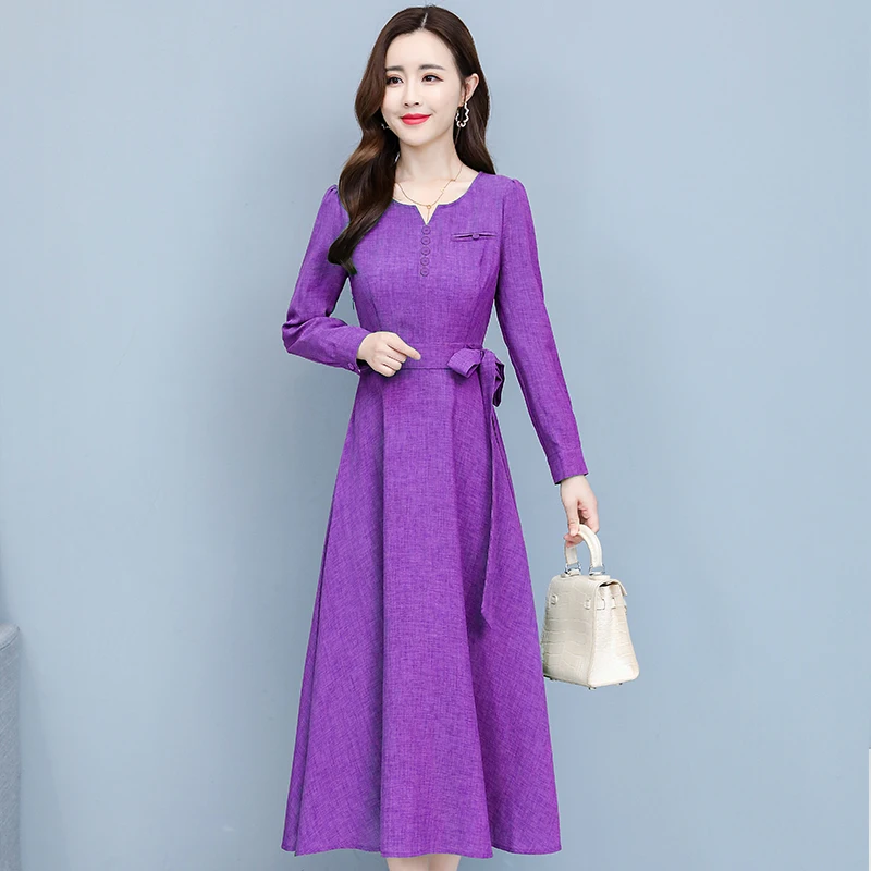 

Платье женское льняное с длинным рукавом, милая модная одежда для работы и офиса, приталенный силуэт средней длины для коктейля, вечеринки в...