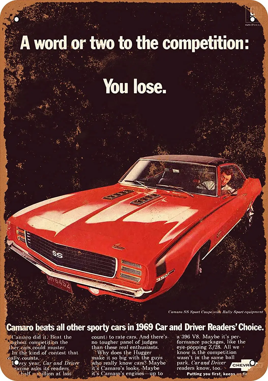 

WallColor 8*12 Metal Sign 1969 Camaro Vintage Look 3