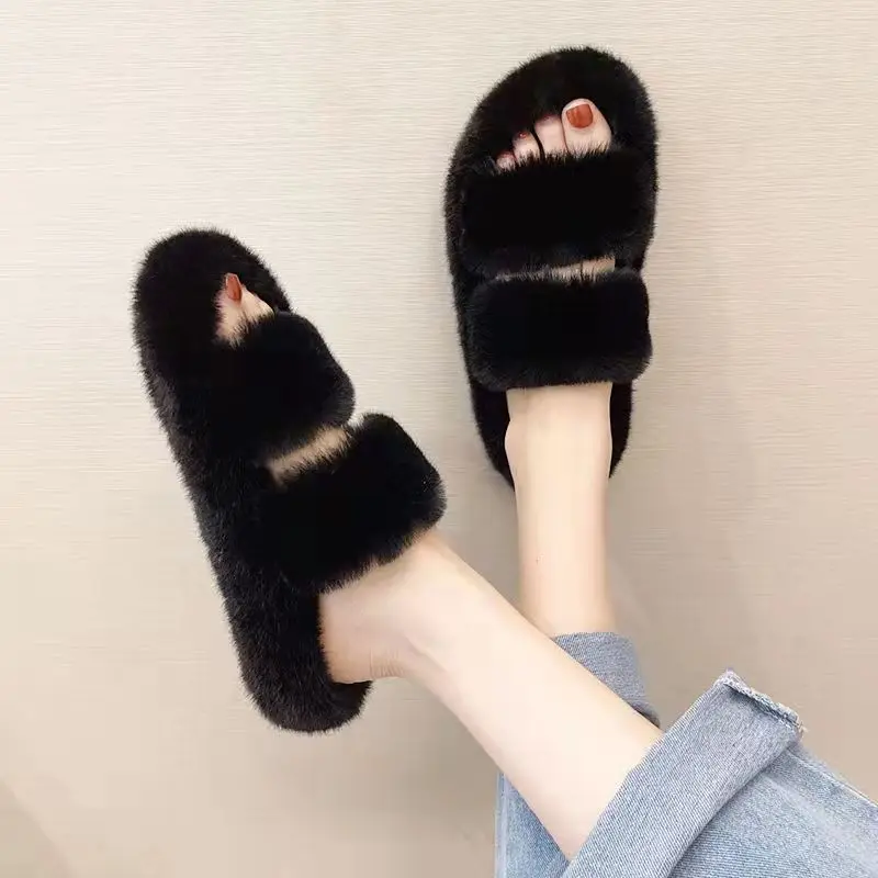 

2021 New Arc De Triomphe Wool All-in-one Ladies Slippers Female Flat-bottomed All-match Plush Slippers Outer Wear Slippers