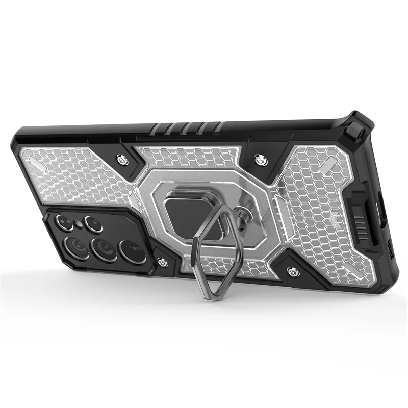 

For Samsung Galaxy S21 Ultra S21 Plus Case Armor translucent Ring Holder Hard Back Soft TPU Bumper Cover