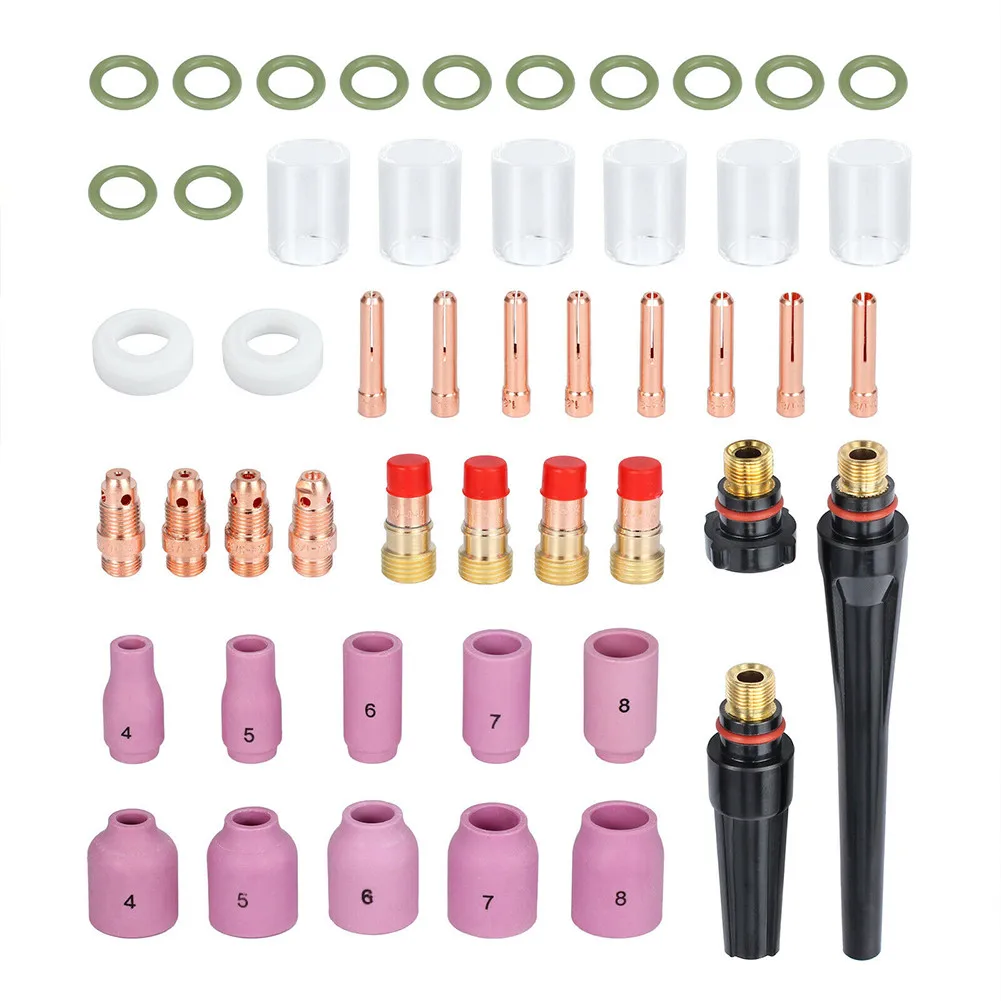 

49pc TIG Welding Torch Stubby Gas Lens #10 Pyrex Glass Cup Kit For WP-17/18/26 Electrode Holder