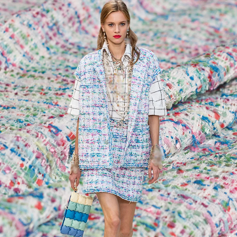 Перламутровый шелк Франция красочные твидовые ткани осенний пиджак платье