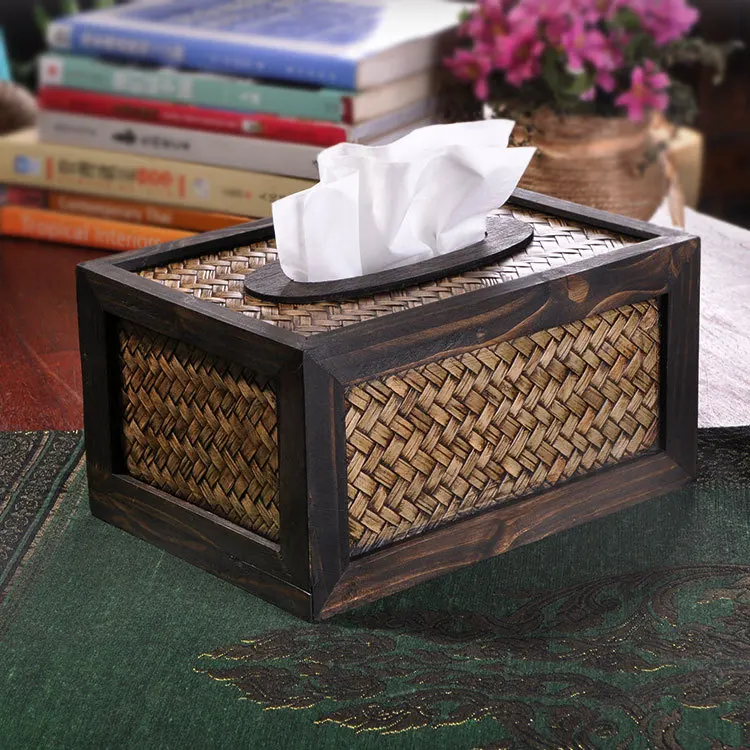 

Thailand creative tissue box handmade bamboo woven hotel home high-end napkin paper box tissue storage box