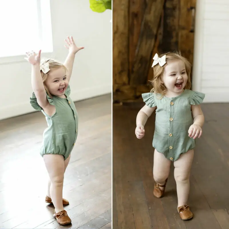 PUDCOCO Newborn Baby Boy Girl Linen Ruffle Romper Playsuit Sunsuit Summer Outfit Clothes 0-24M | Мать и ребенок