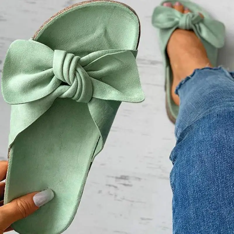 New Women Slippers 2021 Summer Bowknot Casual Beach Shoes Fashion Outdoor Open Toe Comfortable Flats Women Sandals Plus Size 43