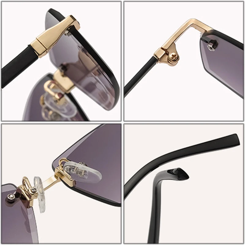 

SHAUNA Retro Small Rectangle Women Sunglasses Fashion Rimless Clear Ocean Lens Eyewear Men Square Sun Glasses Shades UV400