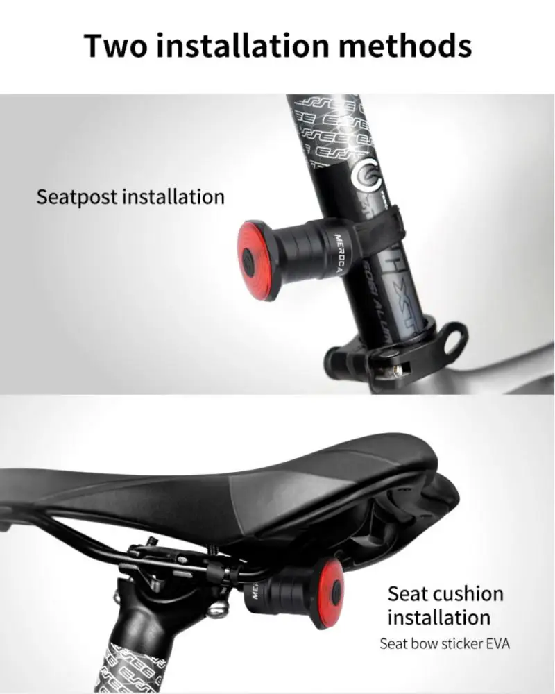 

Задние фонари для велосипеда MEROCA WR15, умный сенсор, стоп-сигнал, зарядка через USB, водонепроницаемые, для горных велосипедов