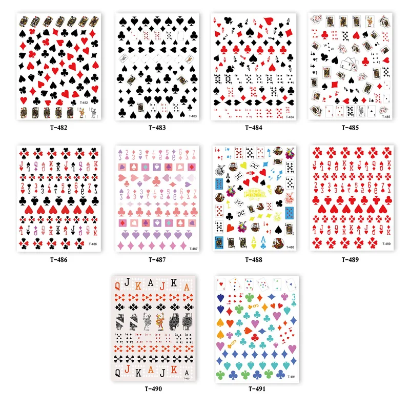 1 Sheet Poker Fashion Design Nail Stickers Red Black Heart Image Self Glue Nail Decorations Designer DIY Manicure Art Tools