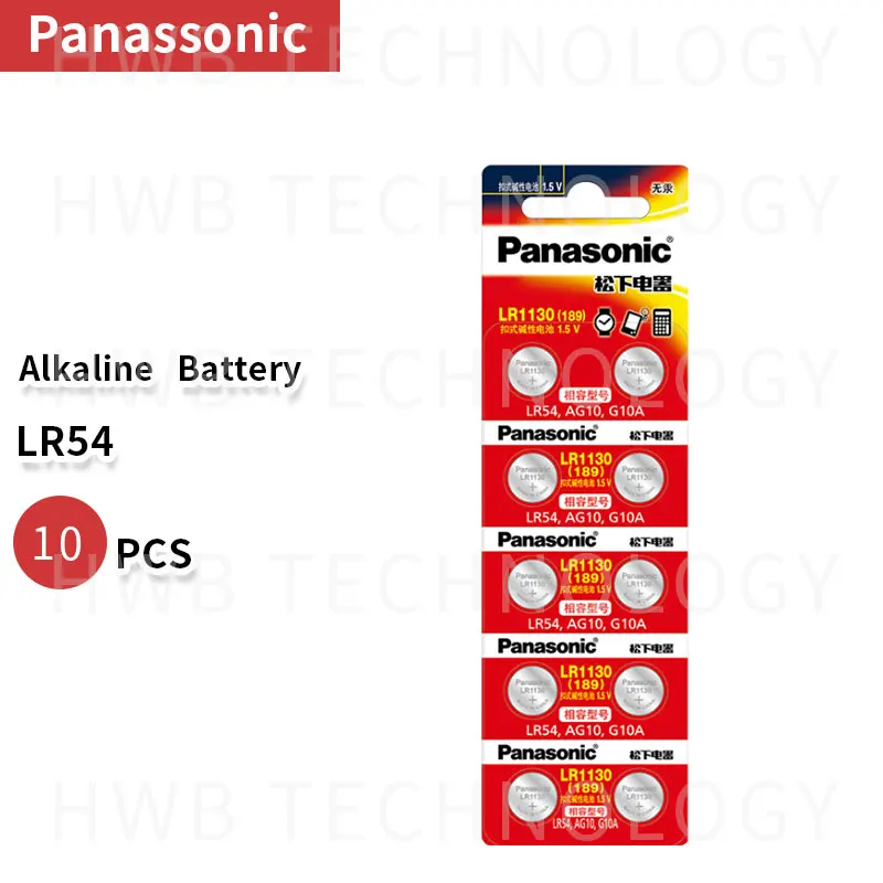 10 шт. 100% оригинальные щелочные кнопочные батарейки PANASONIC LR54 189 AG10 L1131 SR1130 G10 V10GA 389