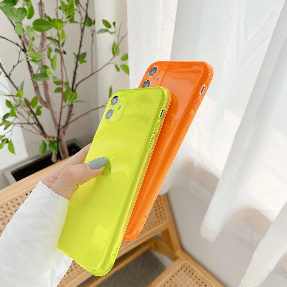 10pcs camera protective phone case for iphone 12 mini 11 pro xr xs max 7 8 plus x se2 soft tpu colorful fluorescent clear cover free global shipping