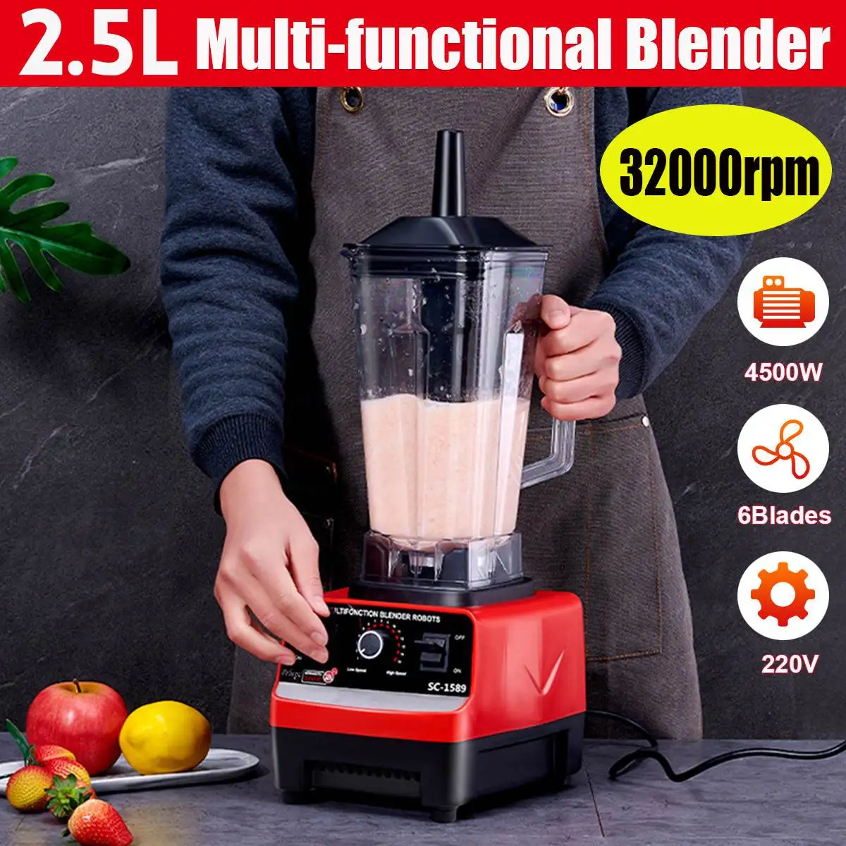 

2.5L 4500W Heavy Duty Commercial Grade Blender Mixer Juicer Fruit Food Processor Ice Smoothies BPA Free EU Plug