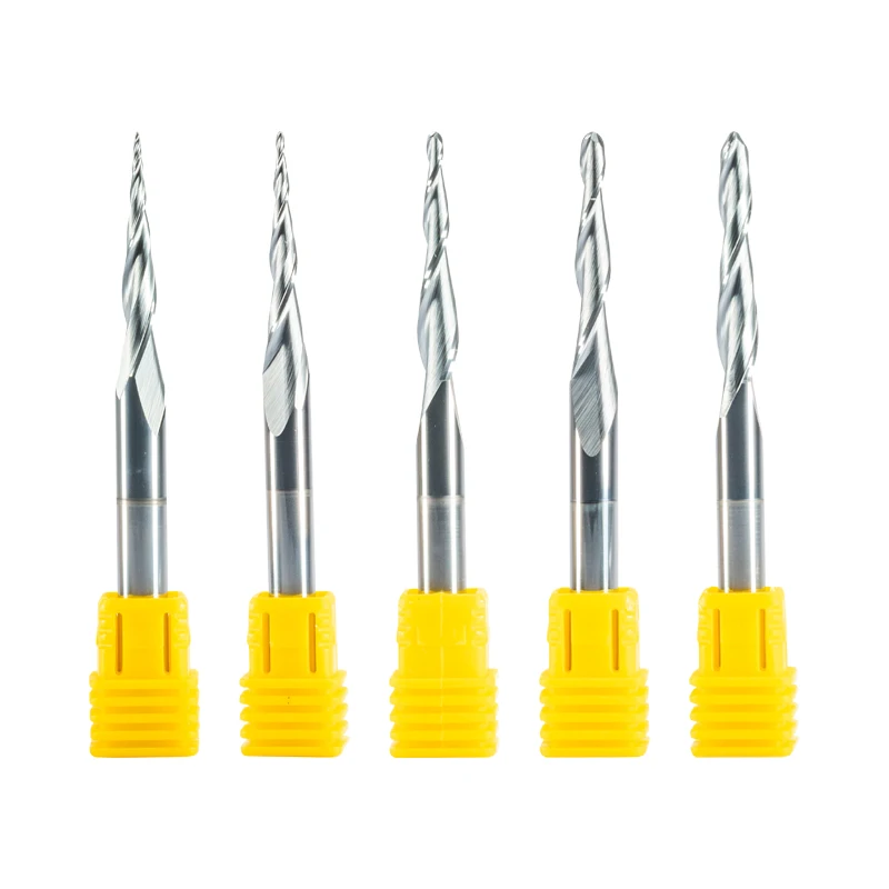 3pc R0.25*D4*20.5*50L HRC55 CNC tool Woodworking Router bit Tungsten end tapered milling cutter 2 Flute taper ball nose mill | Инструменты