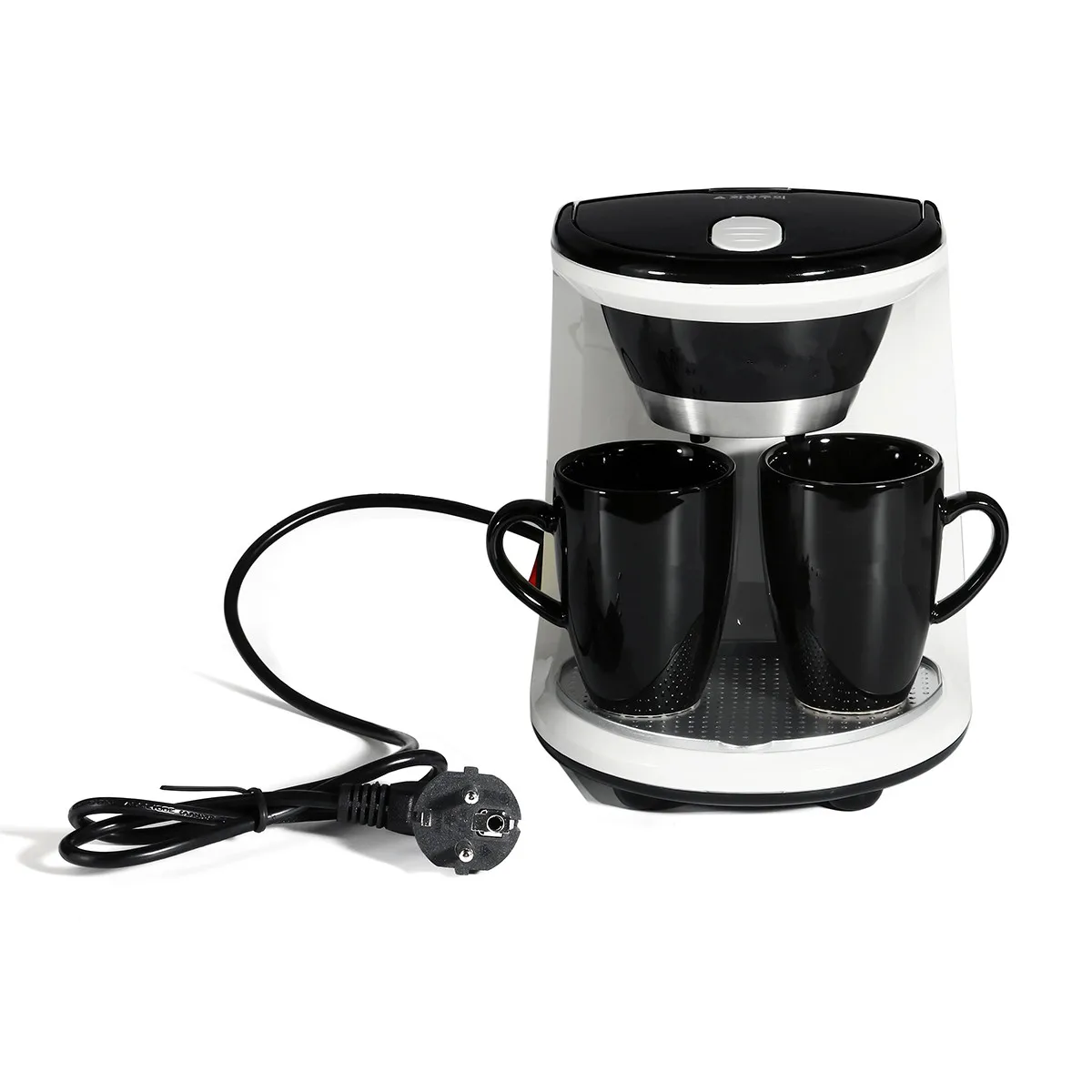 Black white 220V 450W Electric Drip Coffee Maker Household Auto Dual Cup Coffee Machine Dual-use American Coffee Tea Machine 110V/220V - Цвет: Black white 220V