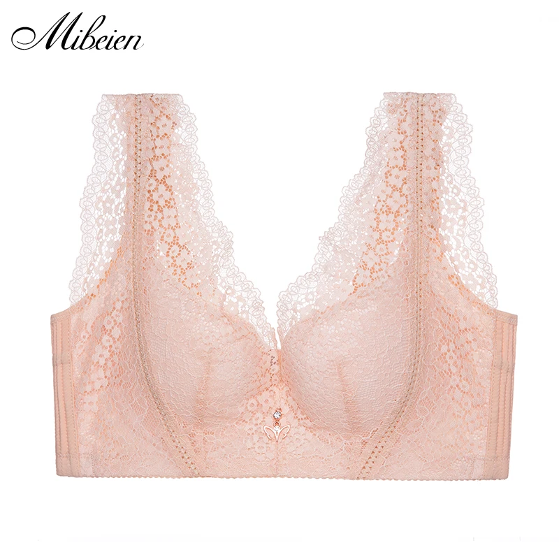 

No steel ring gather large size vest bra underwear sexy small flower lace cup gather thin cup sports bra 300 kg large size
