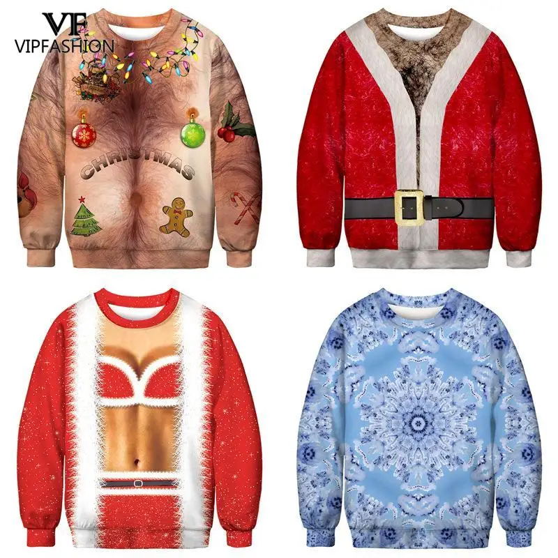 VIP FASHION Christmas 3d Print Sweatshirt Oversized Size Cosplay Funny Couple's Crop Top Long Sleeve | Женская одежда