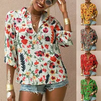 large size fashion printed chiffon women blouses 2021 fall women tops shirts casual loose lapel long sleeved women blouse