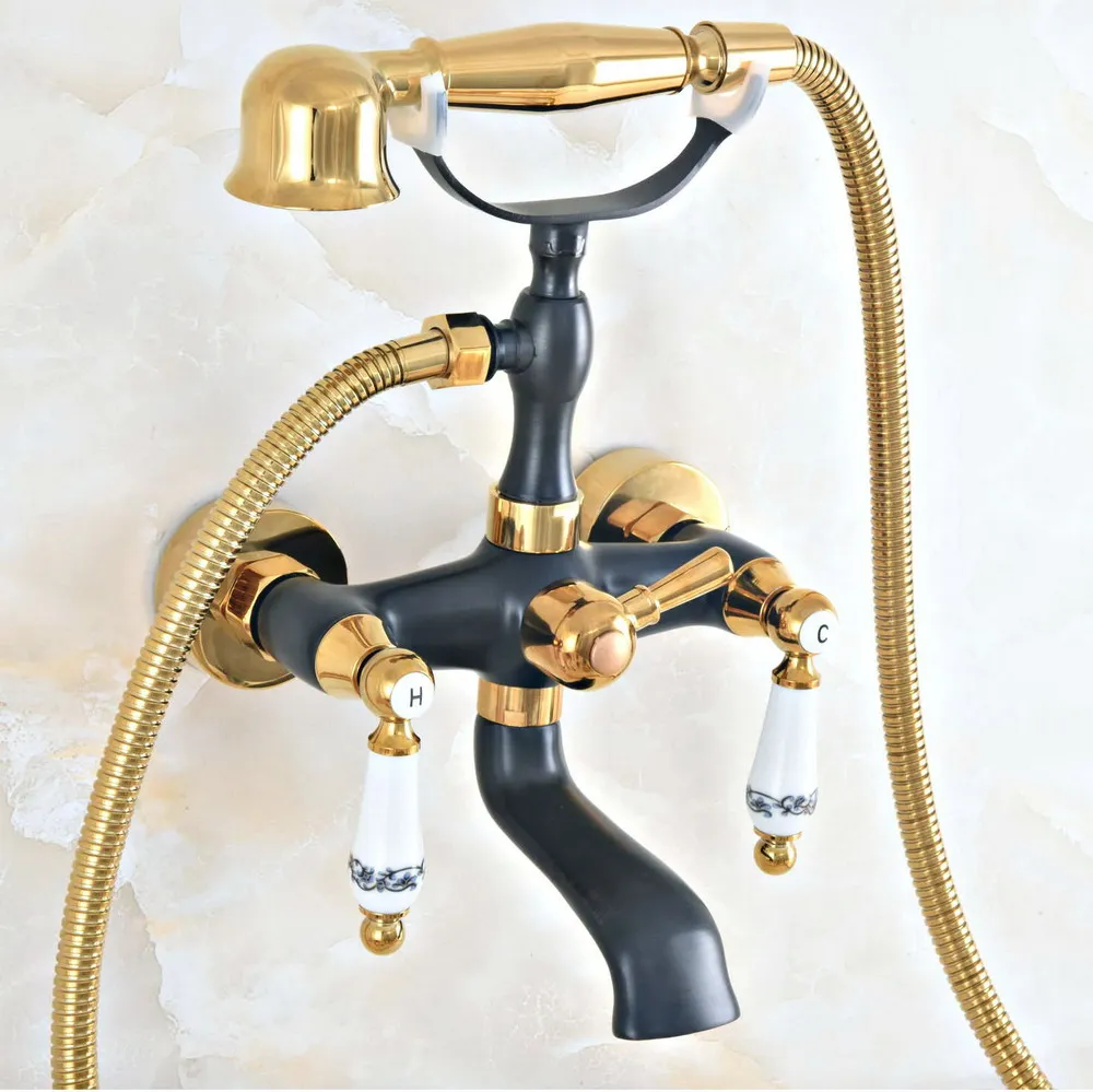 

Gold Black Oil Rubbed Bronze Bathroom Clawfoot Bathtub Faucet With Handheld Shower Head Cold Hot Water faucet Mixer Tap Lna415