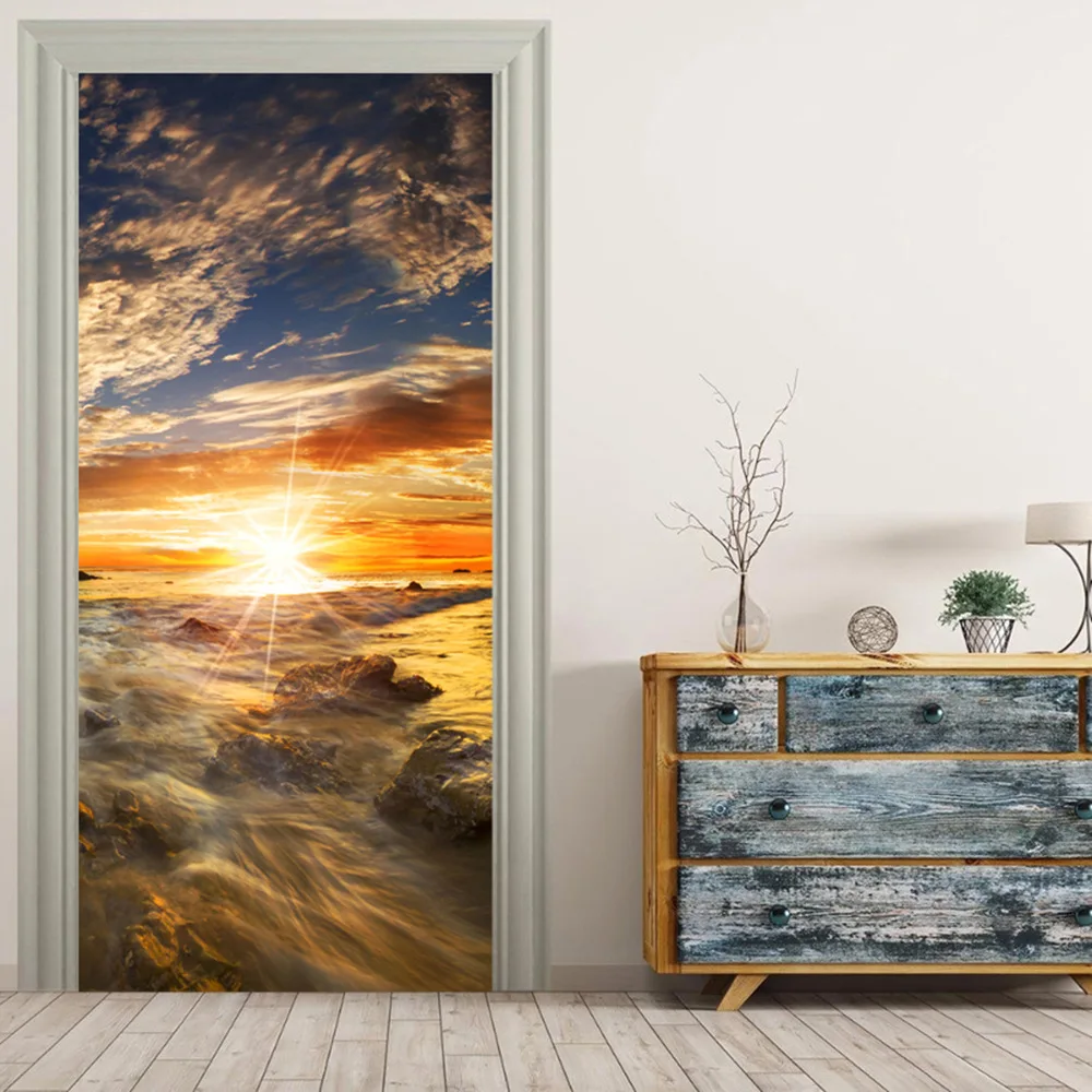Самоклеящиеся водонепроницаемые обои из ПВХ наклейки на дверь небо облако море