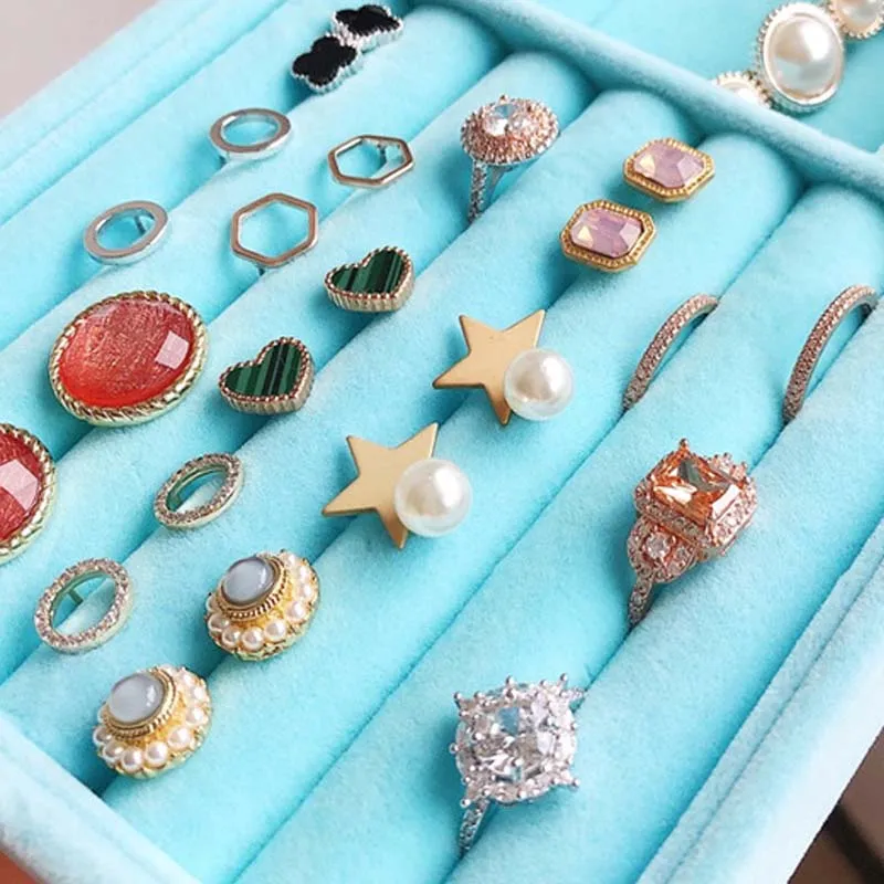 Небесно-Голубой бархатный замшевый органайзер для сережек витрина ювелирных