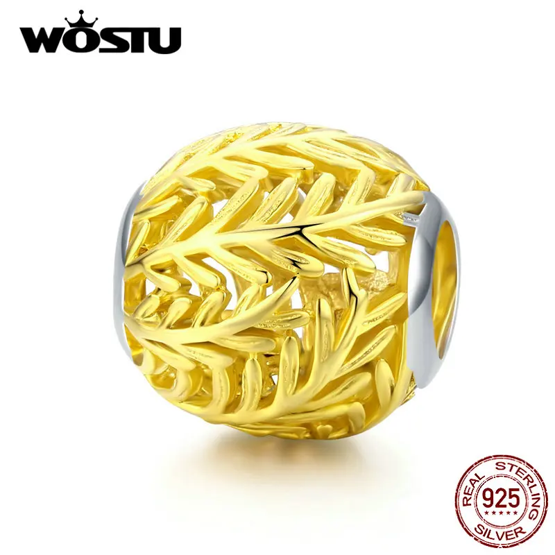 WOSTU Настоящее серебро 925 пробы золотые ветки Бусины круглые кулоны и Подвески