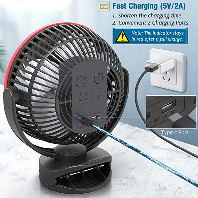 

Portable Desk Fan Night Light 360 Degree Rotation USB Stroller Ceiling Hanging Clip on Fan for Outdoor Bedroom