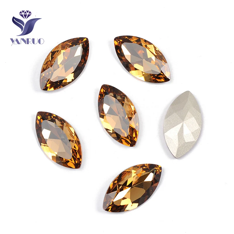 Light Colorado Topaz Yanruo 4227 в огранке маркиза, пришивной стразы большие стеклянные стразы Глаза Лошади Точка назад Необычные камни и кристаллы для украшения - Цвет: Light Colorado Topaz