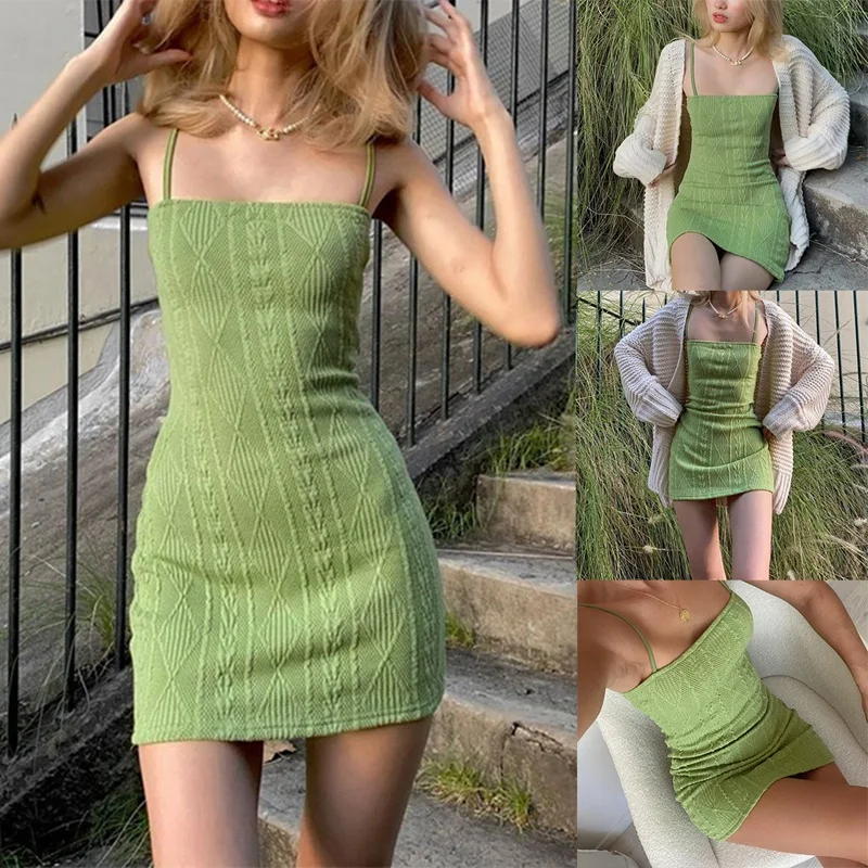 

Платье женское однотонное базовое на бретельках, повседневная пикантная уличная одежда, облегающее мини-платье, Y2K, на лето