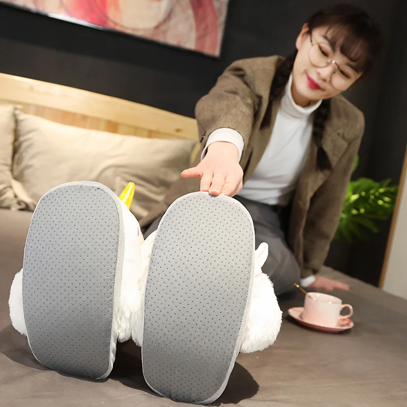 

New Cute Plush Unicorn Toys Indoor Warm Winter Adult Stuffed Cartoon Shoes Valentine Gift For Girls Christmas Present AP