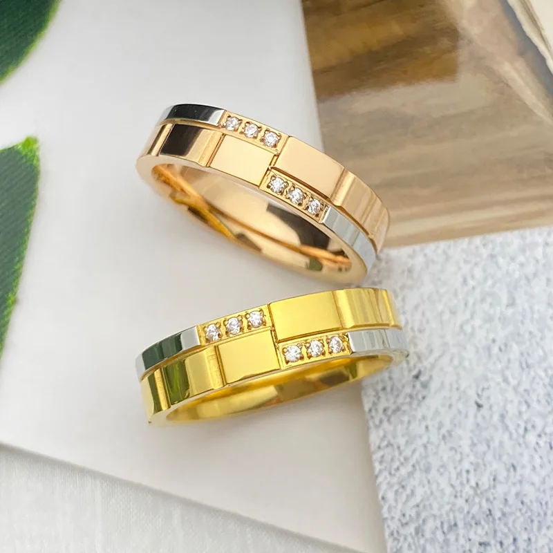 

Hot Sale Titanium Steel Ring 18K Gold Zircon Finger Rings Beauty Jewelry Accessories Fashion Ornament 2 Color